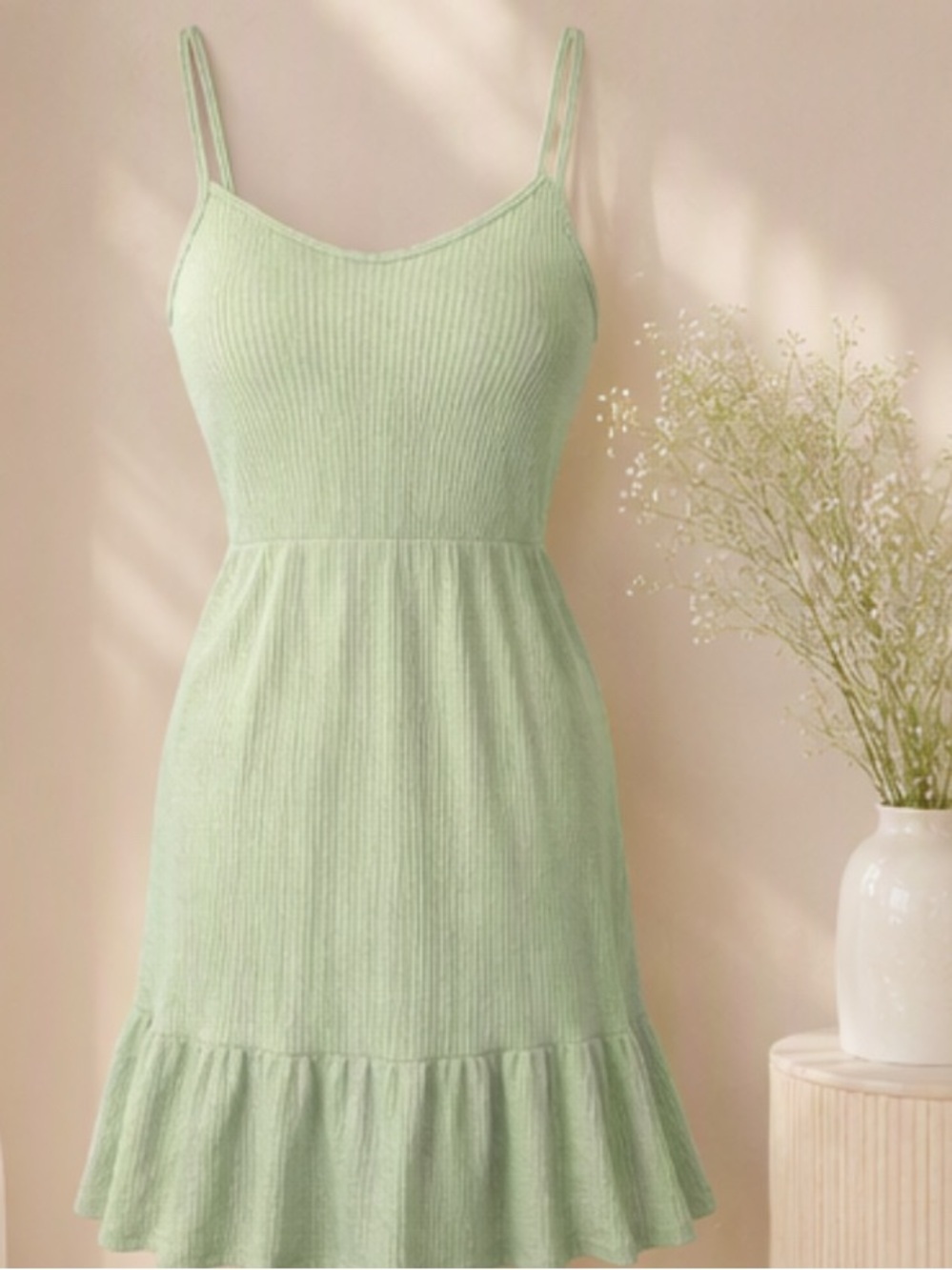 🌷 Caution To The Wind🌷 Mint Green Ribbed Ruffle Dress - Picture 11 of 11